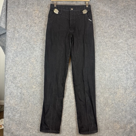 Vintage Rockies Jeans Womens 28x34 Black Concho Waist High Rise Western Rodeo
